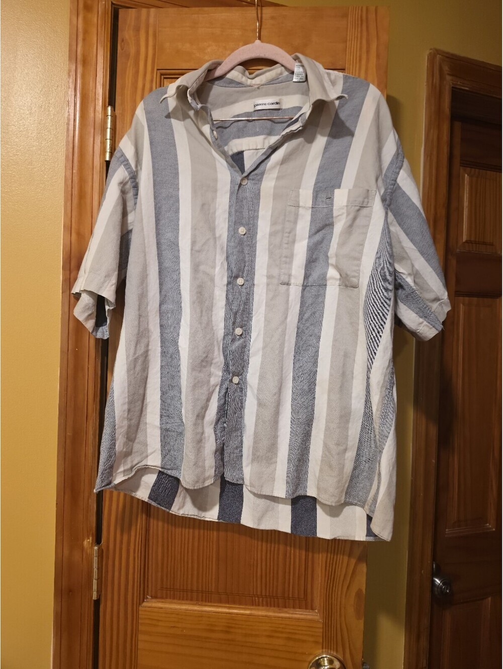Vtg Pierre Cardin Mens Button Down Short Sleeve Striped Top 100% Cotton